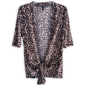 90s & Y2K Leopard Print Tie Cardigan With Pockets